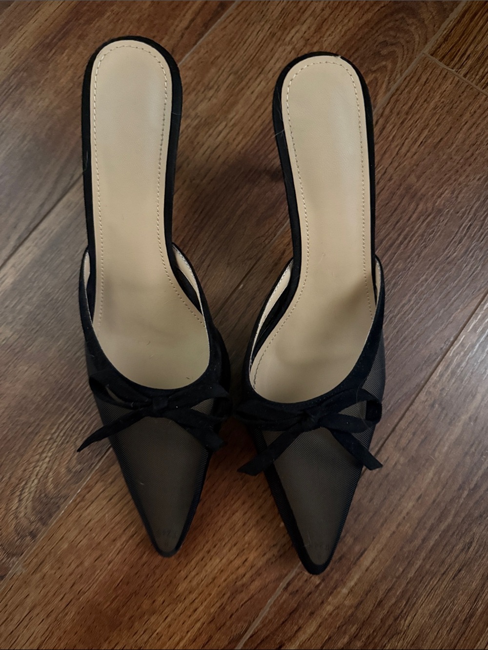 Tony Bianco Inspired Black Mesh Pointed-Toe Mule with Bow - Women